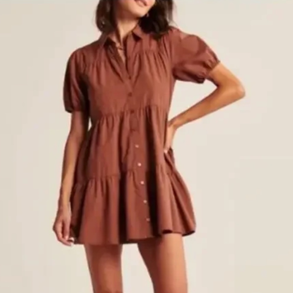 Abercrombie‎ & Fitch Poplin Trapeze Shirt Dress in Chestnut Sz XS